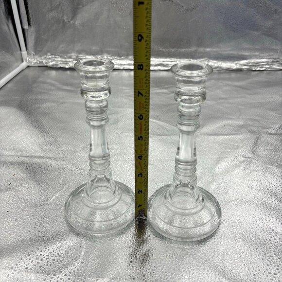 Vintage Candlestick Holders Clear Glass 8” Set Of 2 Romantic Date Night Wedding - Picture 5 of 13
